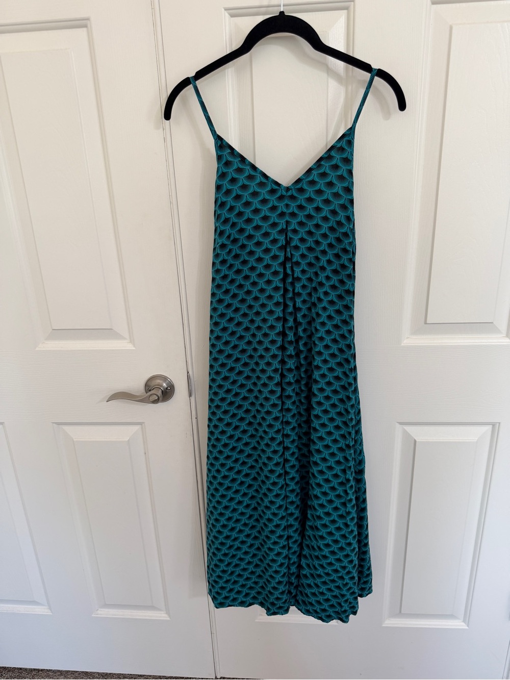 The Chic Monkey S M Teal Black Print Maxi Dress V Neck Back Tie Boho Resort